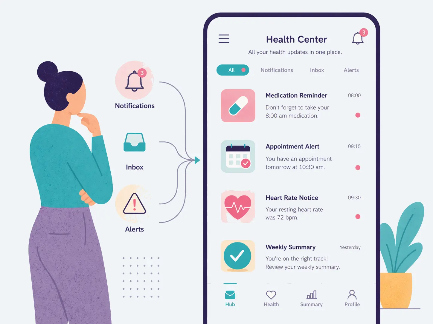 Types of alerts and notices visible in VitalTracking