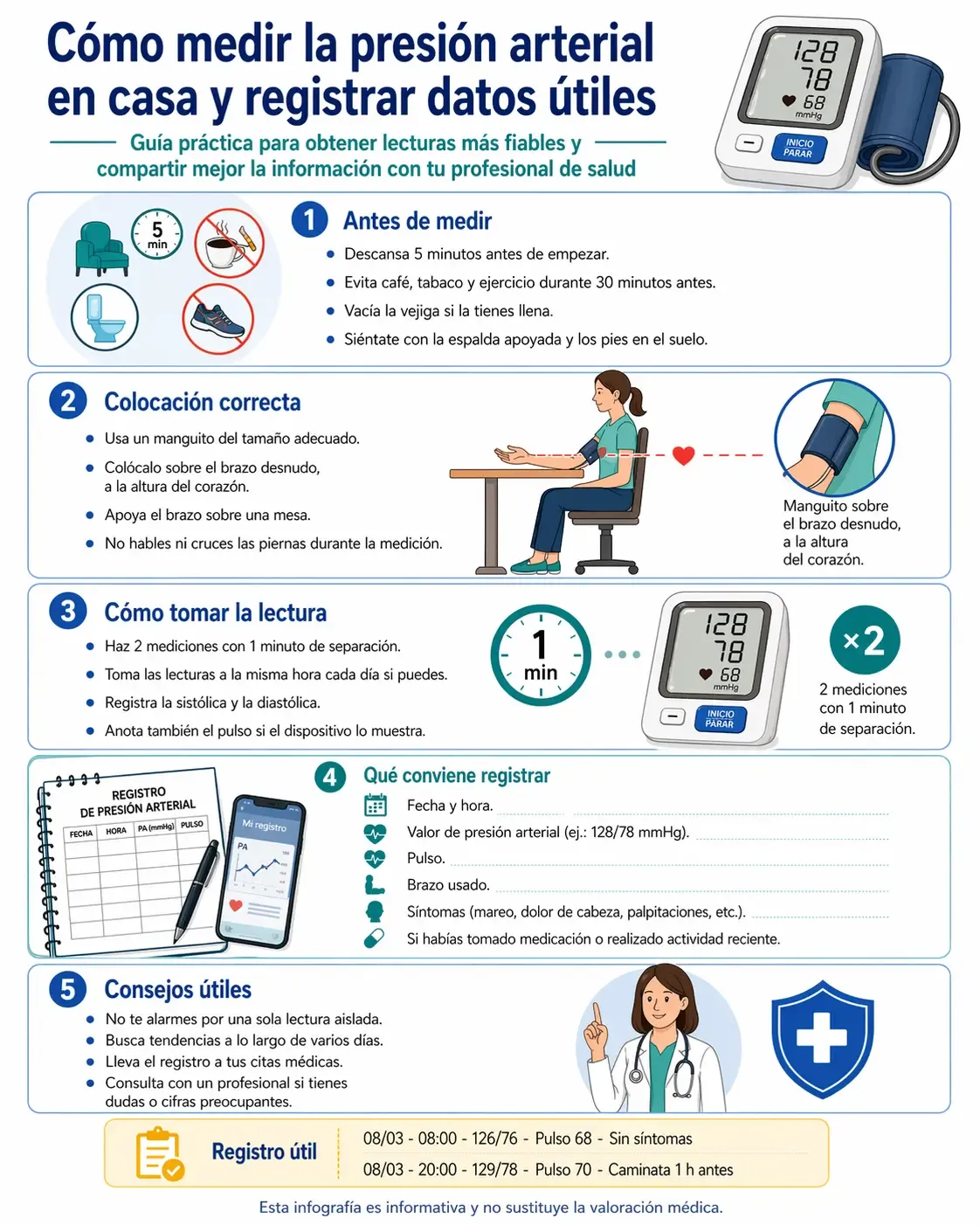 Infografía sobre el control de la presión arterial en casa