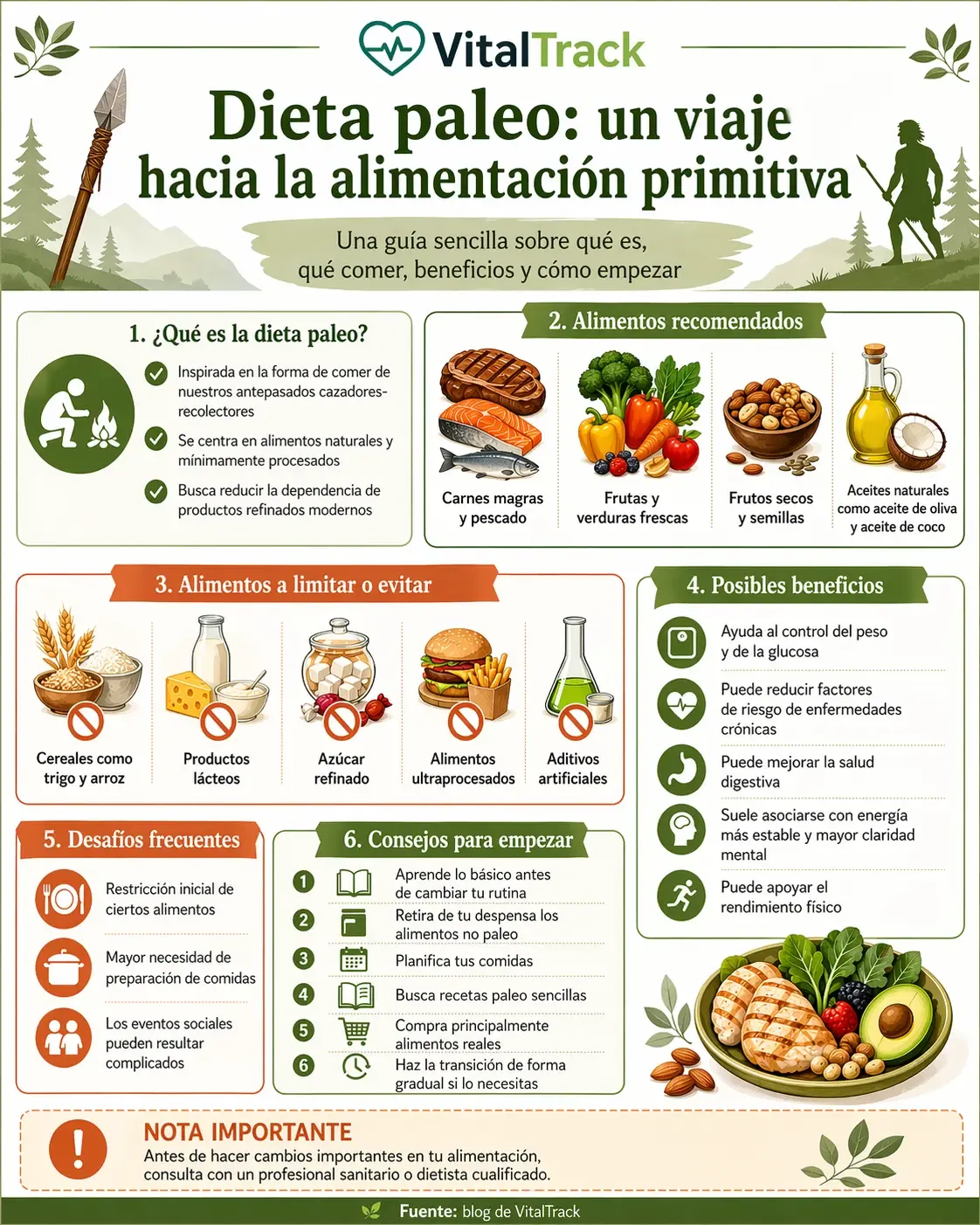Infografía sobre la dieta paleo y la alimentación primitiva