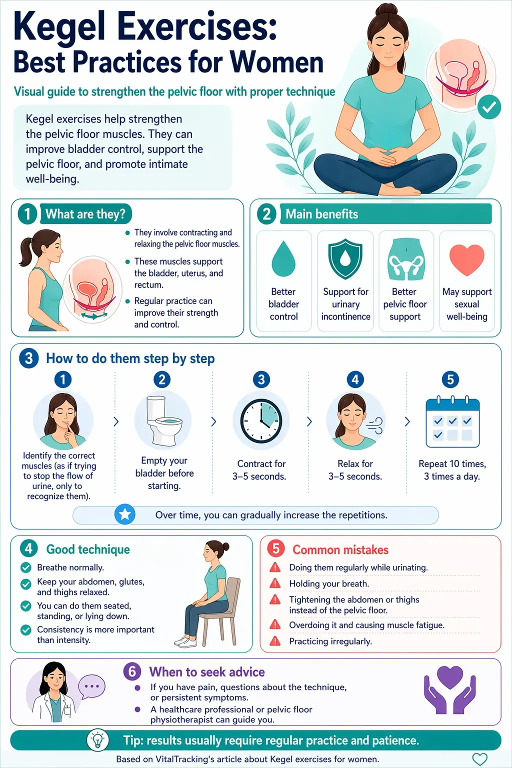Infographic about Kegel exercises best practices for women