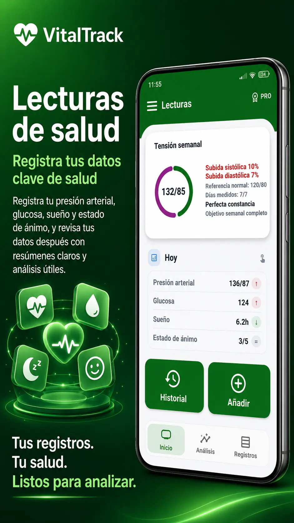 Flujo de registro y revisión de lecturas de salud