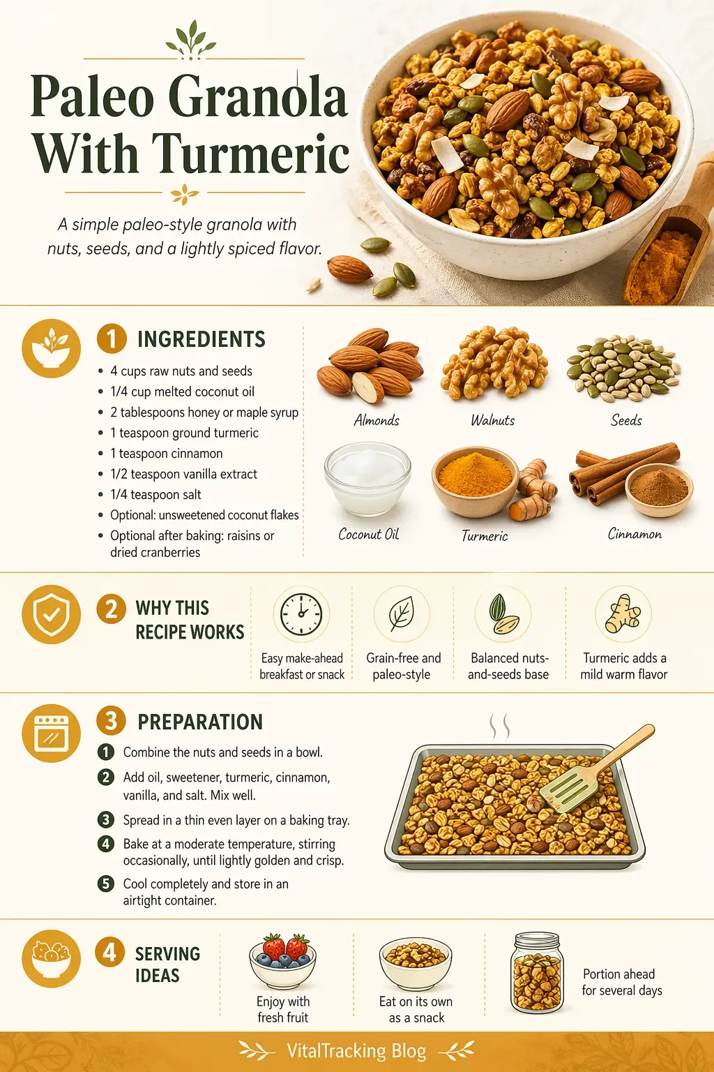 Infographic for paleo granola with turmeric recipe