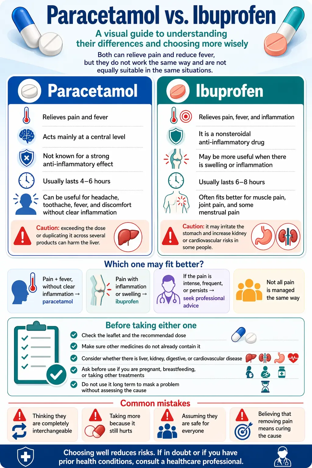 Infographic comparing paracetamol and ibuprofen