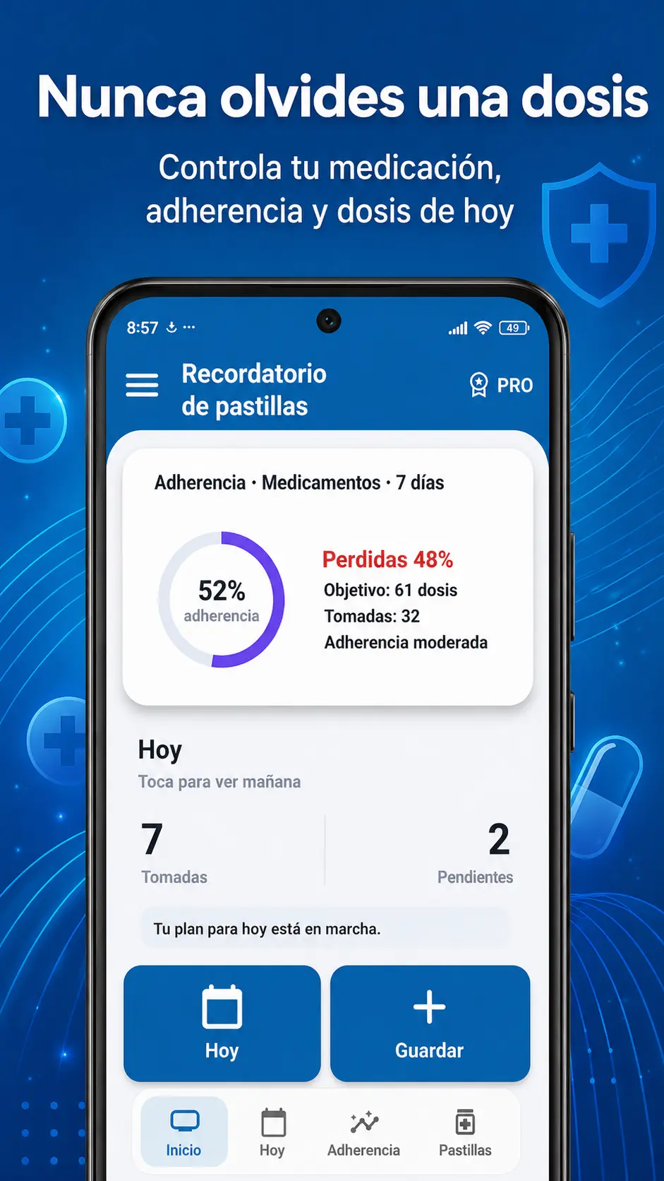 Flujo de recordatorios y tomas del día