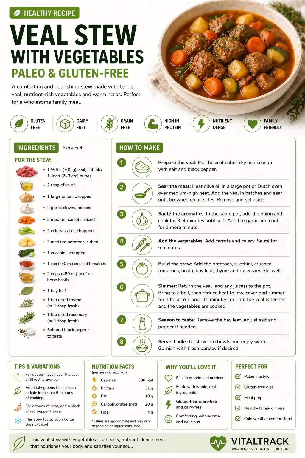 Infographic for veal stew with vegetables recipe